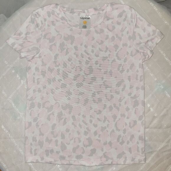 Lily & Dan girls small 6/6x pink white leopard print short sleeve tee shirt - Picture 1 of 2